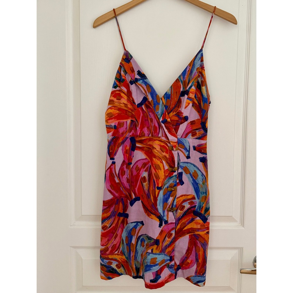 Farm Rio Sz MD Colorful Bananas Faux Wrap Mini Dress